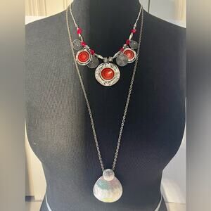 Chico’s pendant necklaces silver and red tone